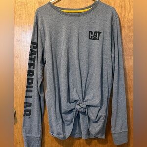 Caterpillar Gray Long Sleeve Logo Tee with Sleeve Branding